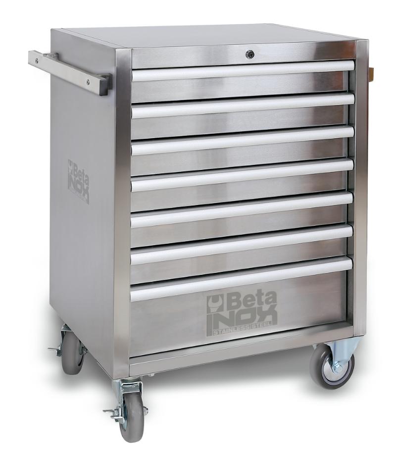 C04TSS-7 - Mobile roller cab with seven drawers, made entirely of stainless steel, Non-marking wheels