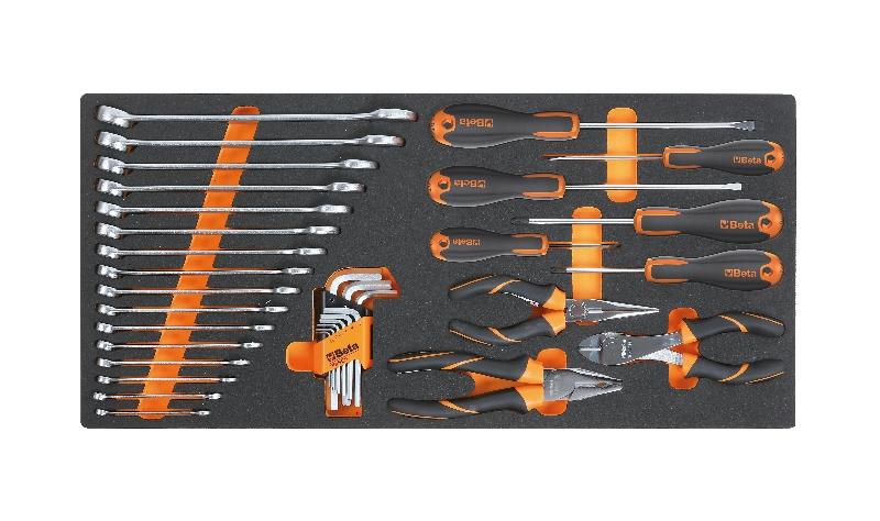 MC10 - Soft foam tray with combination wrenches, Beta Easy screwdrivers, pliers and offset hexagon key wrenches