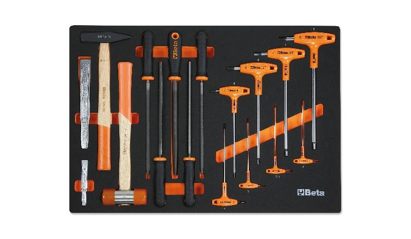 MM61 - Foam tray with offset hexagon key wrenches, chisels, files and hammers